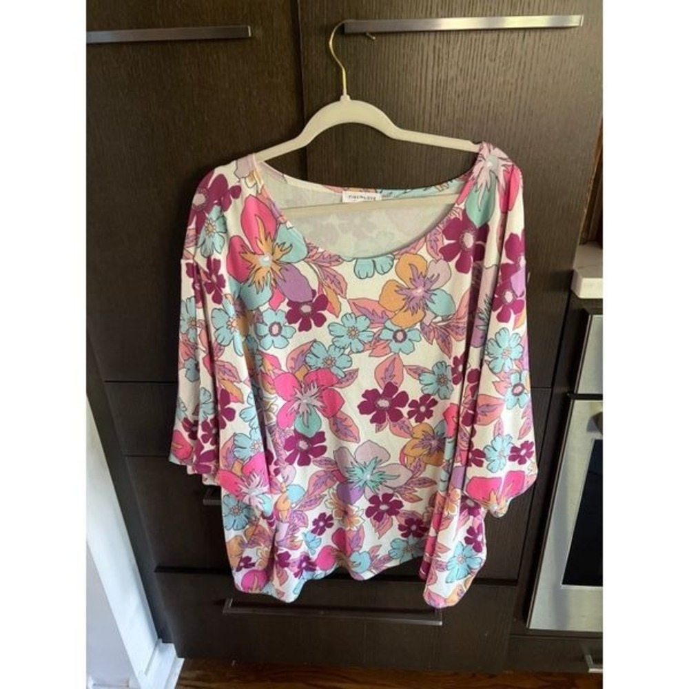 First Love Floral Print tunic top off shoulder size 2XL